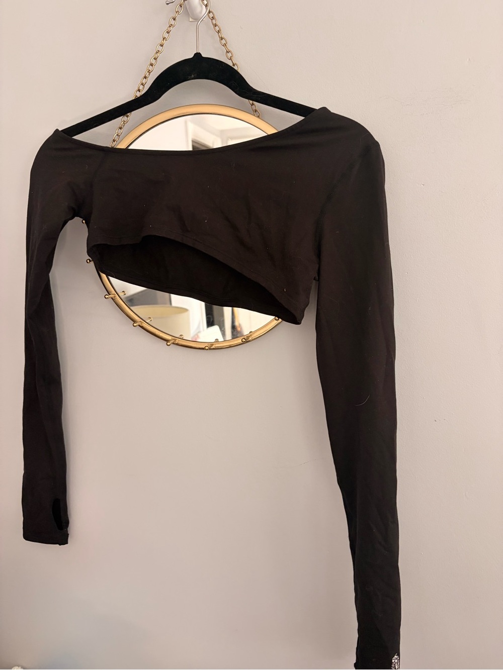 Free People Black Off-the-Shoulder Long Sleeve Crop Top